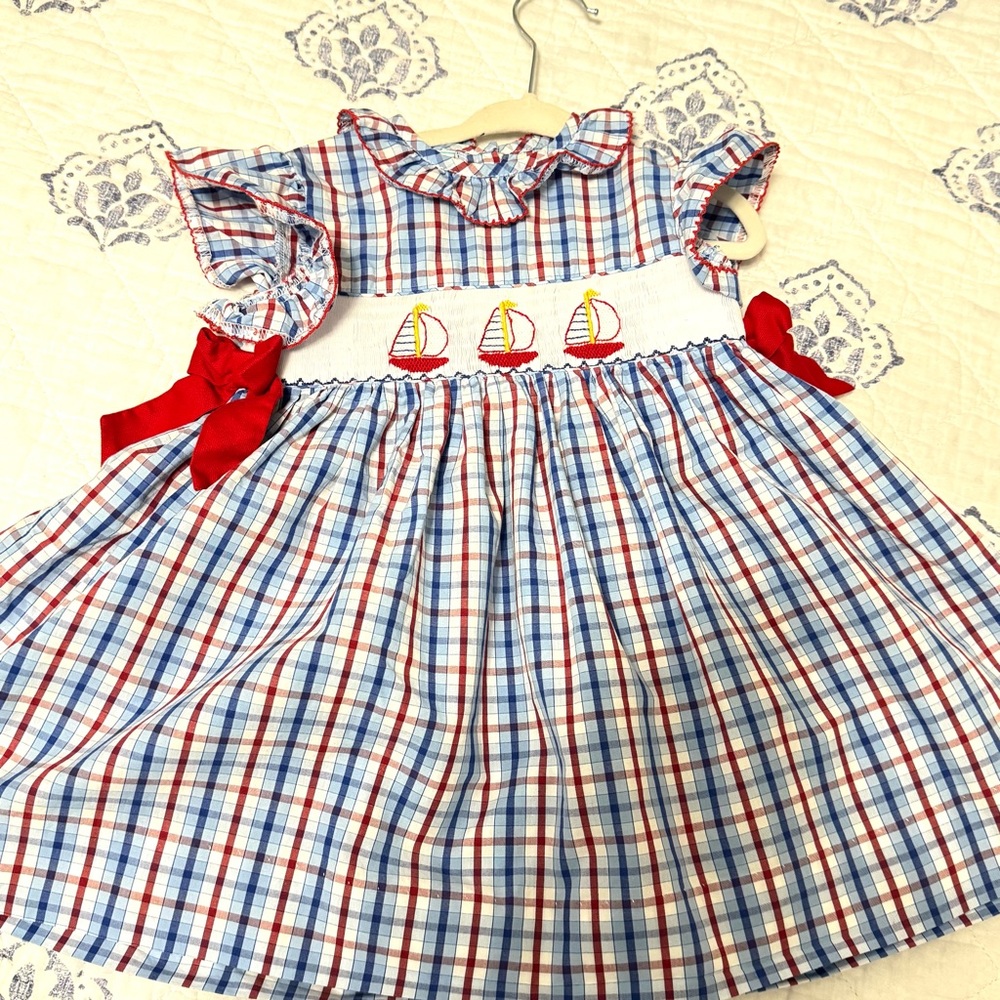 Plaid Dress with Sailboat Embroidery 2T EUC